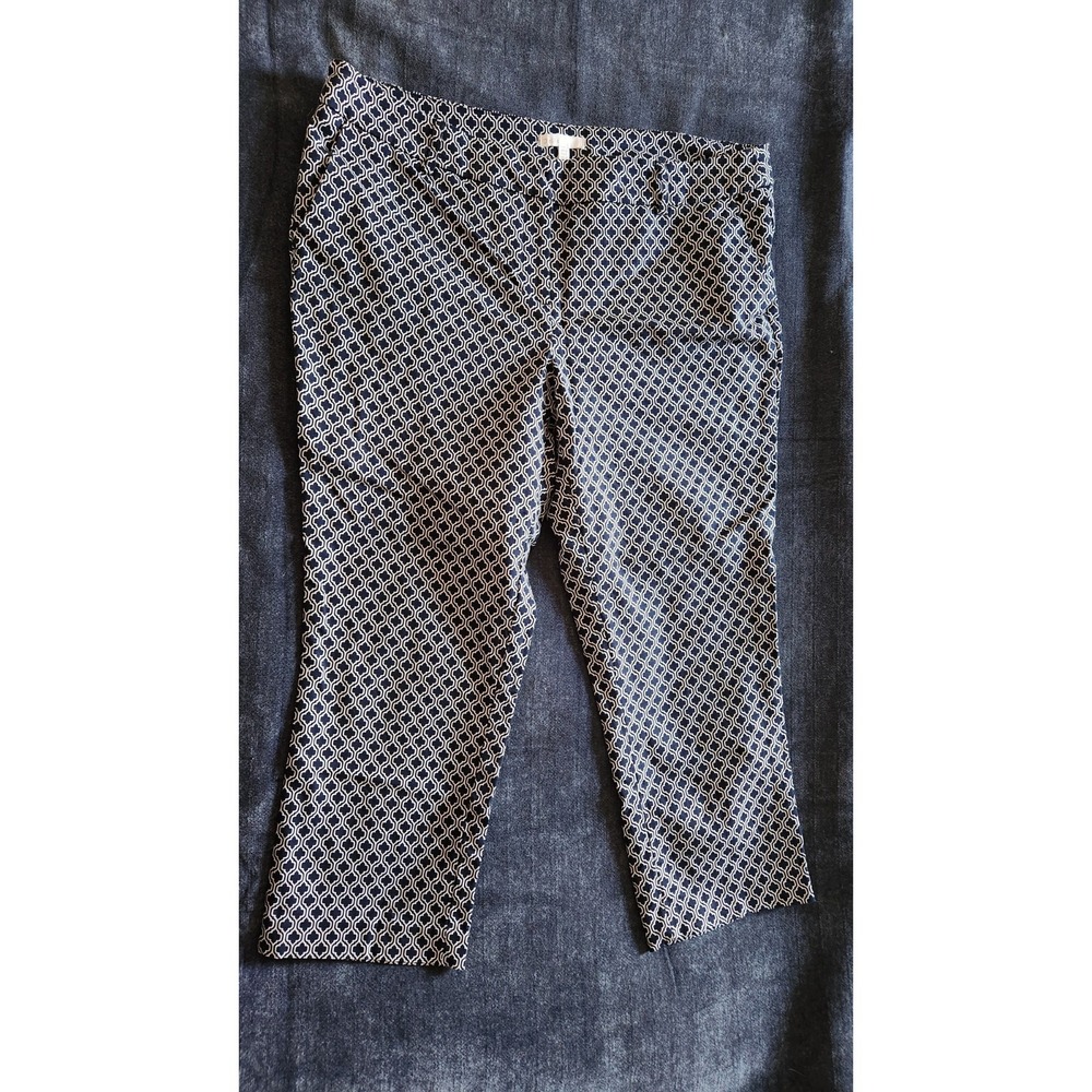 Dalia Capri Dress Pants Women's Size 14 Blue /White Patterned Cropped Pants